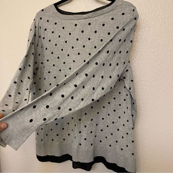 Lane Bryant knit gray black polka dot v neck sweater chiffon trim 18/20 - Picture 3 of 10